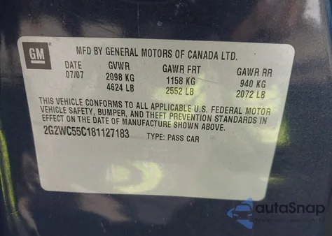 2008 Pontiac Grand Prix Gxp из США, поврежденный, VIN 2G2WC55C181127183